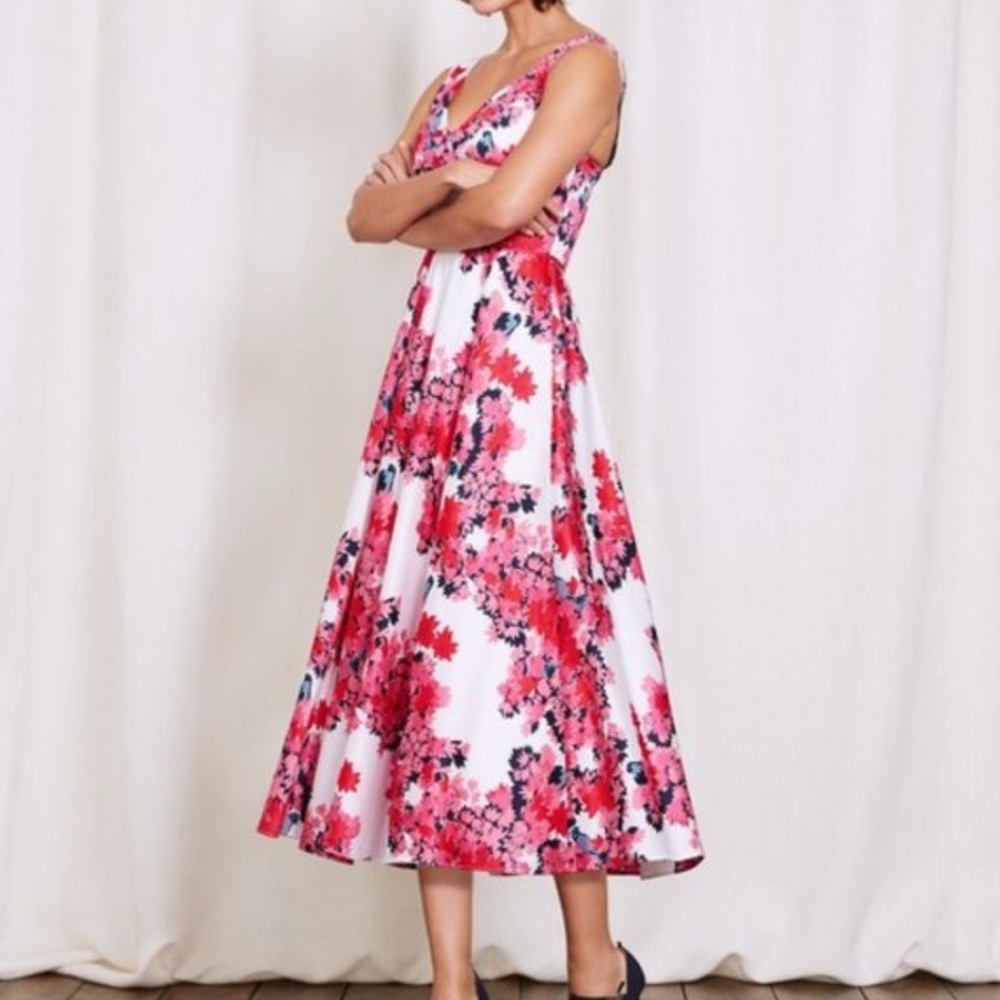 Boden Pink Floral Hidden Birds A-Lined Dress - size 14